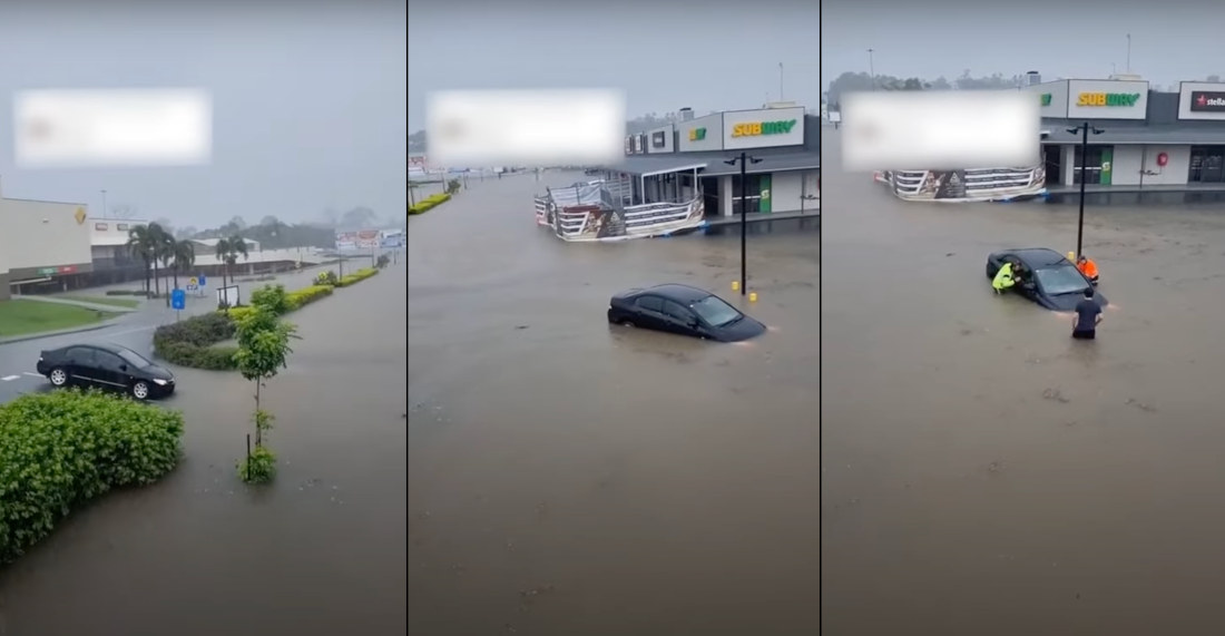 Driver Pulls Into Flooded Parking Lot, Proceeds To Float