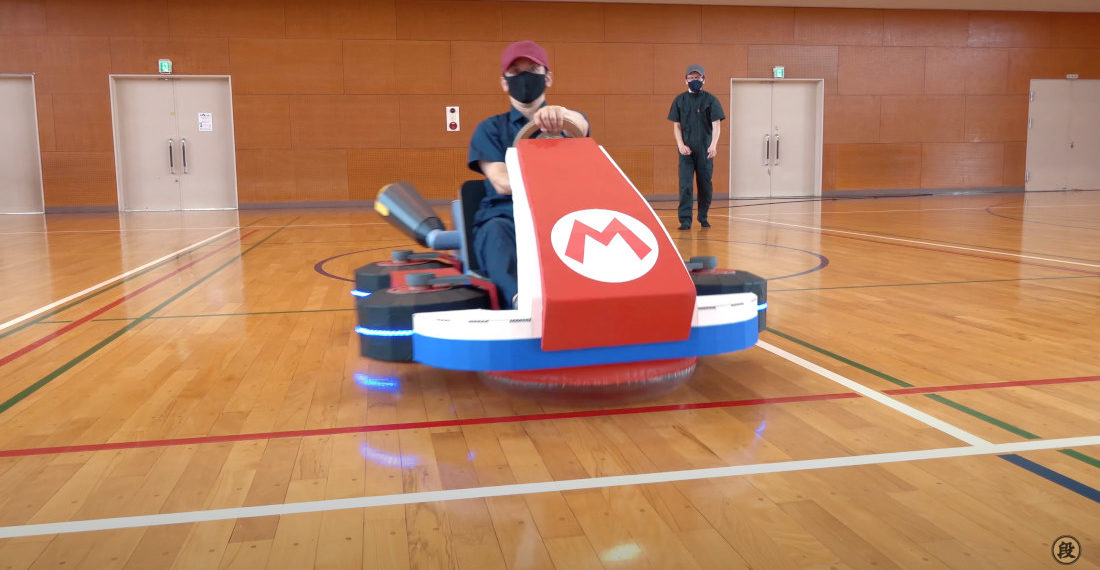 Guy Builds Functional Mario Kart Hovercraft Out Of Cardboard