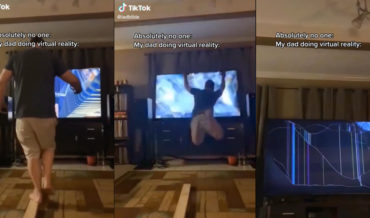 Dad On Virtual Reality Balance Beam Dives Into Flatscreen, Breaking It