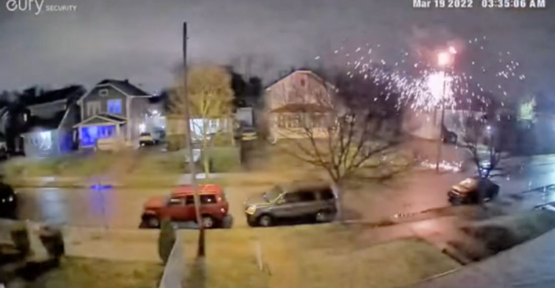 Home Security Cam Captures Electric Pole Having A Meltdown