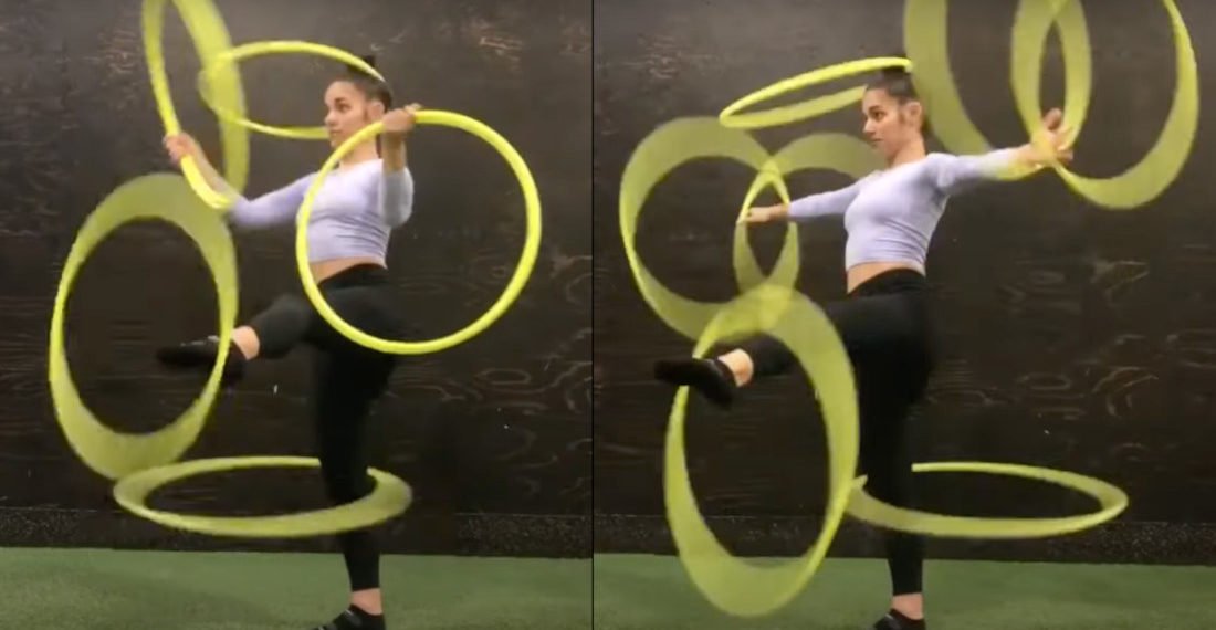 Woman Simultaneously Spins Hula Hoops On Every Body Part Possible