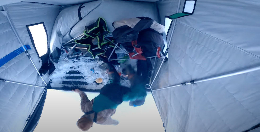 WTF!: Man Forgets To Detach Ice Fishing Tent From Snowmobile, Takes Buddy For A Ride