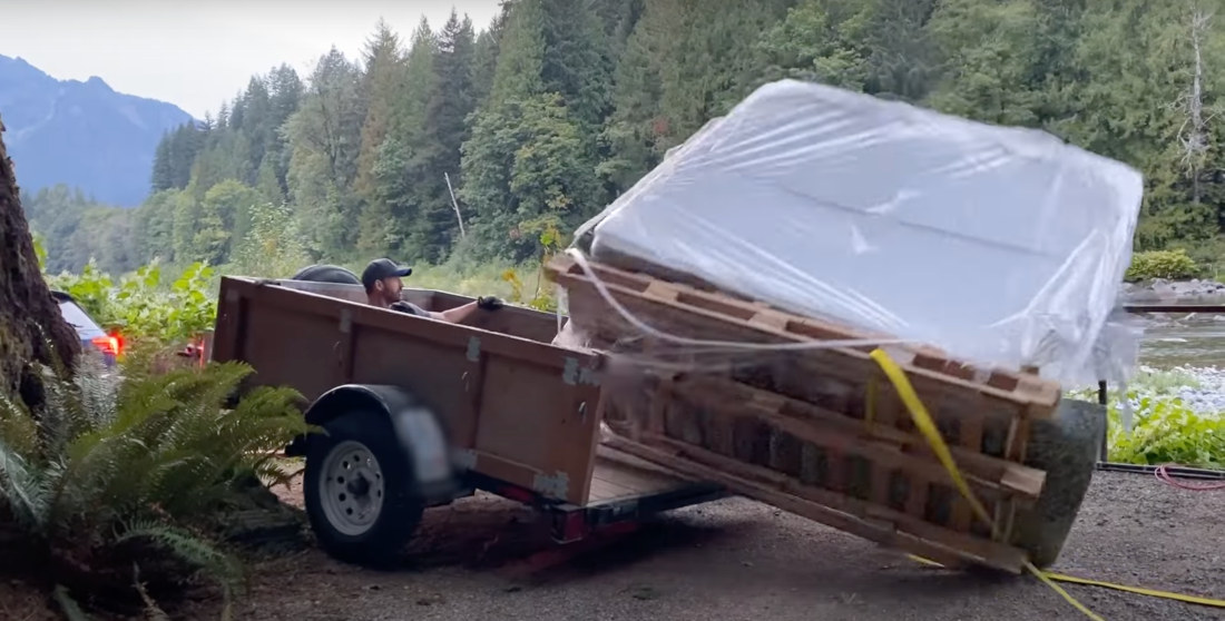 Man Knocks Over Hot Tub Attempting To Unload From Trailer By Himself