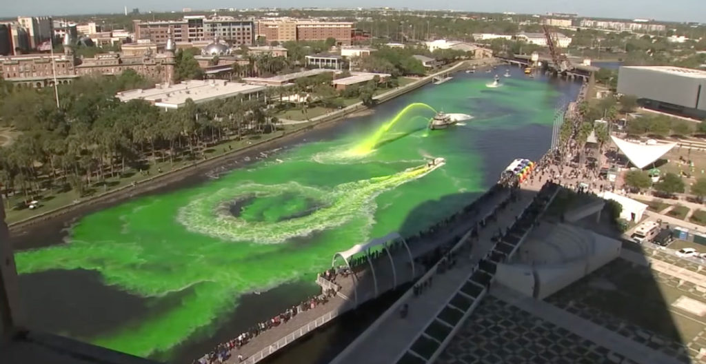Timelapse Of Tampa Bay Dying River Green For St. Patrick's Day