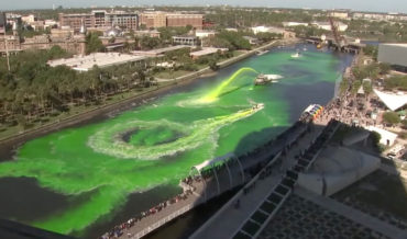 Timelapse Of Tampa Bay Dying River Green For St. Patrick’s Day