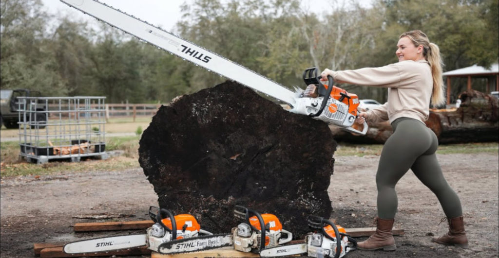 Watching The World's Strongest Chainsaw Slice Through A Massive Stump