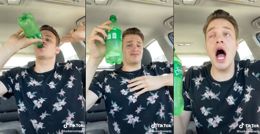 Guy Attempts To Drink Bottle Of Sprite Without Burping, Fails Spectacularly