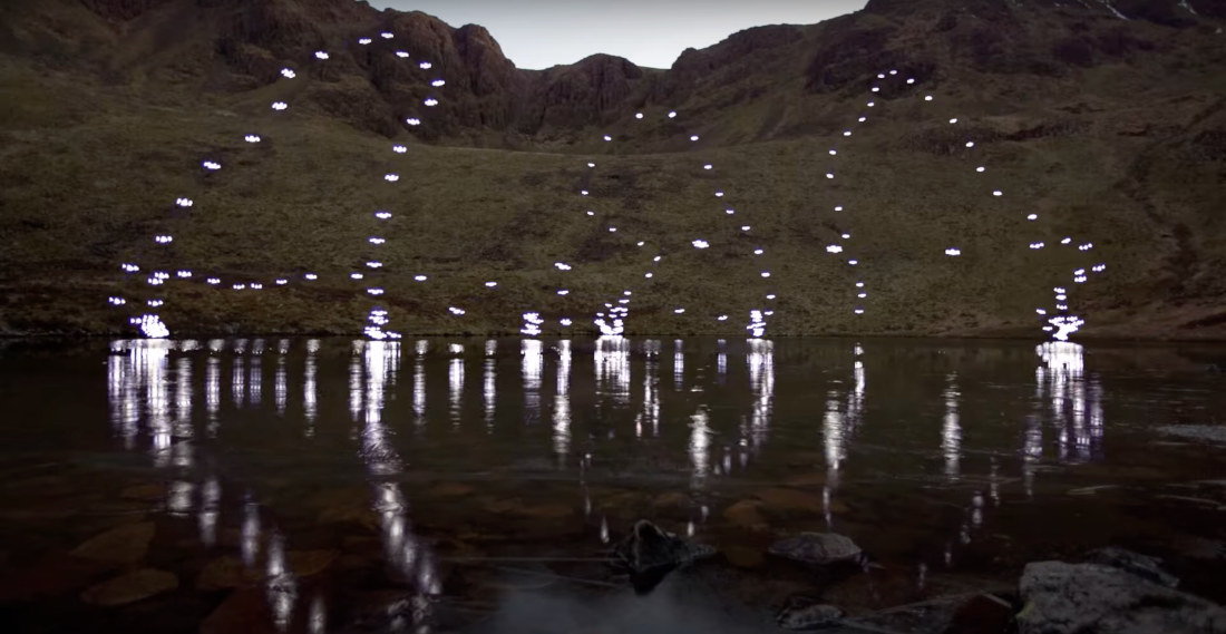 Light-Up Drones Dance Over Mountain Lake