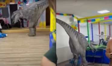 Parents Hire Dinosaur To Show Up At Son’s Birthday Party, Sends Kids Screaming