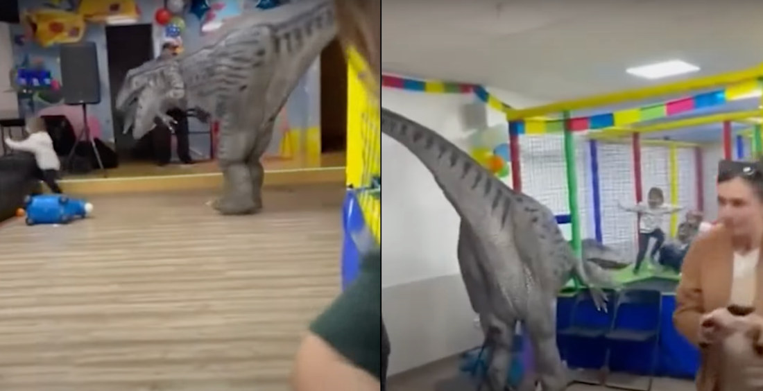Parents Hire Dinosaur To Show Up At Son’s Birthday Party, Sends Kids Screaming