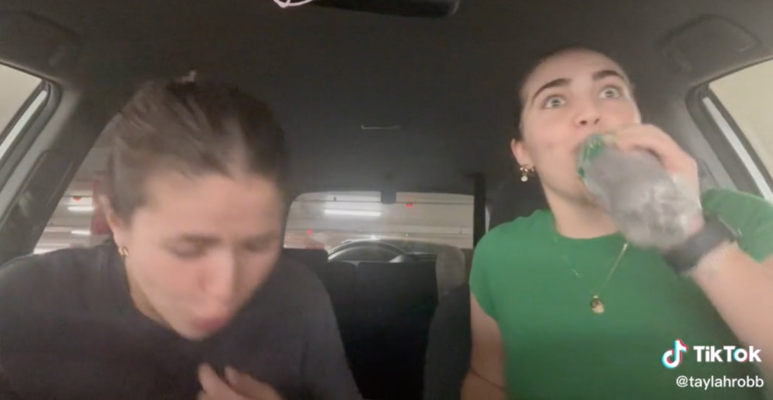 Two Girls In Car Attempt To Drink 16oz Sprites Without Exploding