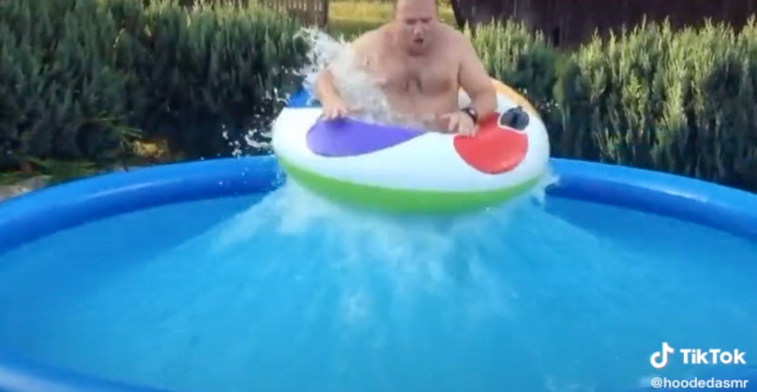 Waterbender Performs In Above Ground Pool With Inflatable Tube