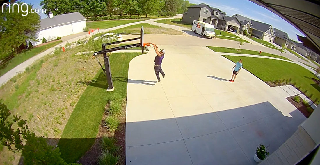 FedEx Driver Stops For A Quick Basketball Dunk Between Deliveries