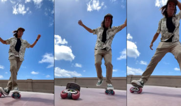 Man Performs Tricks On Freeskates, Tiny Two-Wheeled Skateboards For Each Foot