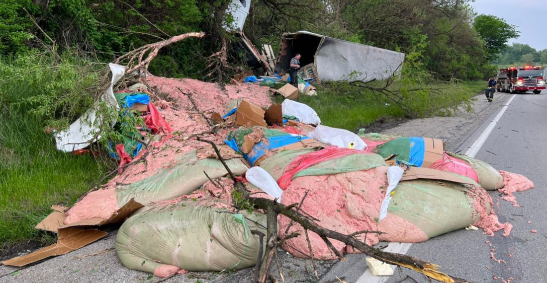 Truck Crash Spills 15,000 Pounds Of Hot Dog Filler On Side Of Highway