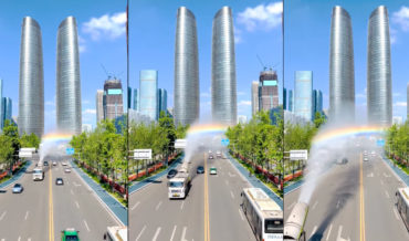 Mist Cannon Truck Drives By Creating Perfect Rainbow