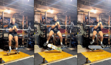 Man Performs Kickflip Holding 135Lb Barbell