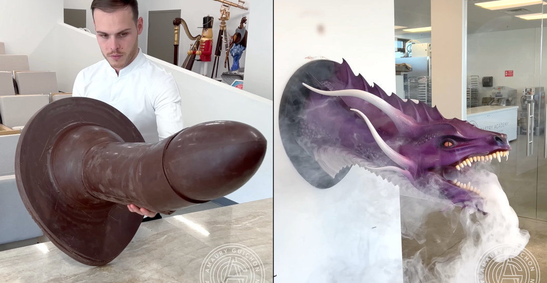 Chocolatier Creates Wall-Mounted Dragon Head Entirely Out Of Chocolate
