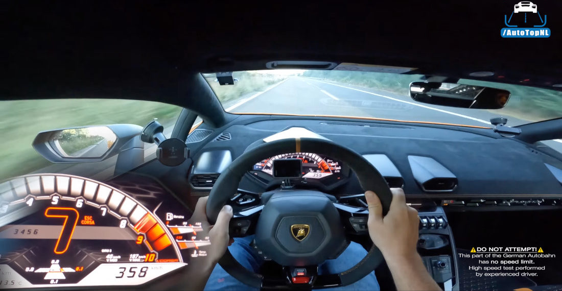 First Person POV Of Lamborghini Huracan Hitting Top Speed Of 222MPH On Autobahn
