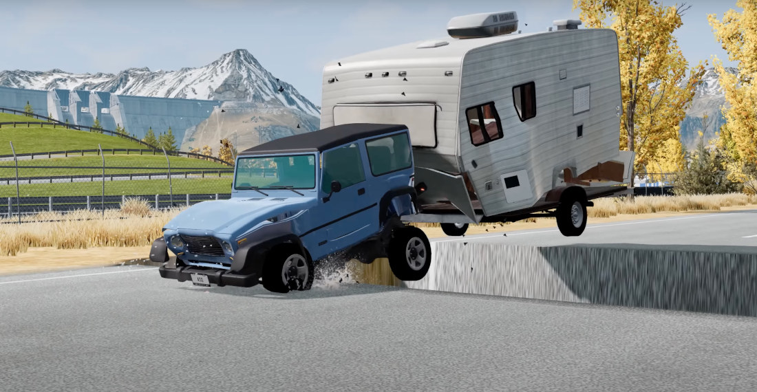 Cars Vs Giant Square Pit In Road Simulation