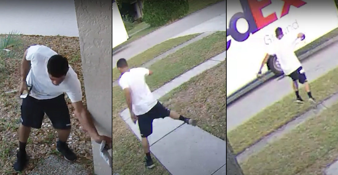 FedEx Delivery Guy Politely Follows ‘Stay On Grass’ Yard Sign Instructions