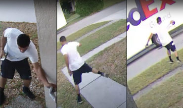FedEx Delivery Guy Politely Follows ‘Stay On Grass’ Yard Sign Instructions