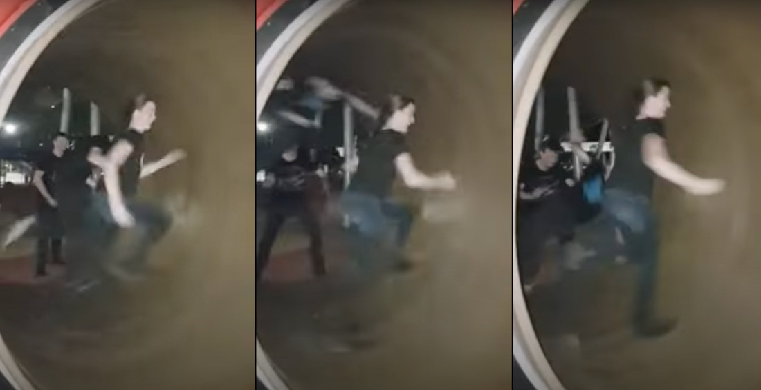 Man Falls In Giant Hamster Wheel, Woman Takes Him For A Spin