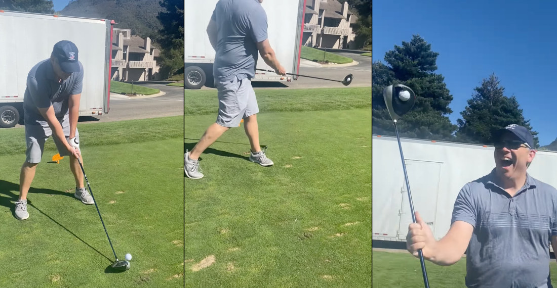 Bad Golfer Gets Ball Stuck In Driver