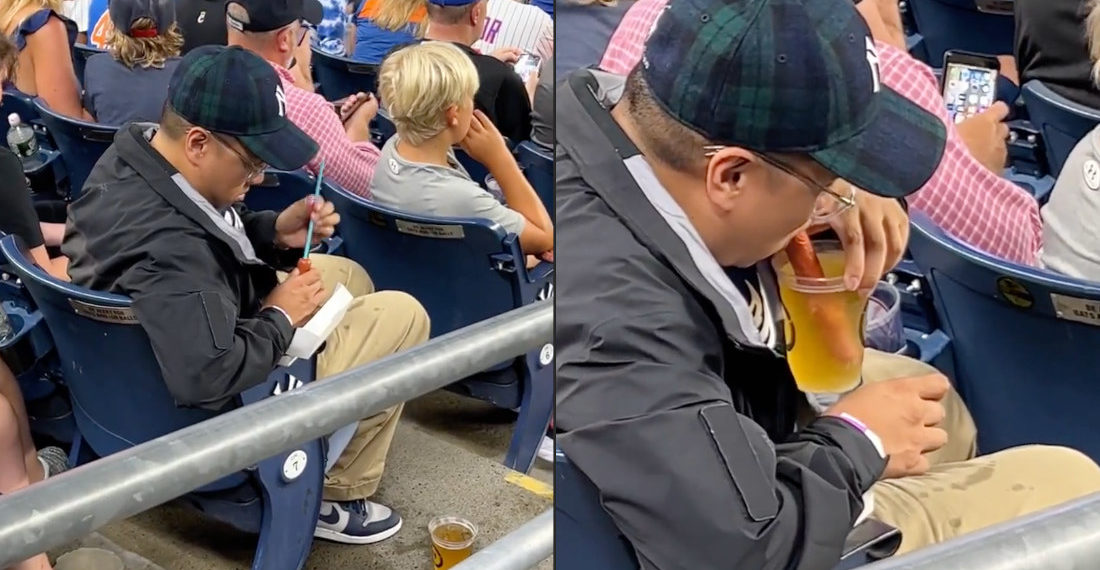 Yankees Fan Cores Hot Dog, Drinks Beer Through It Like A Straw