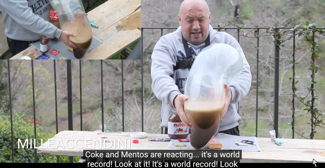 Classics: Italian Man’s Coke + Mentos + Nutella In Condom Chemical Reaction