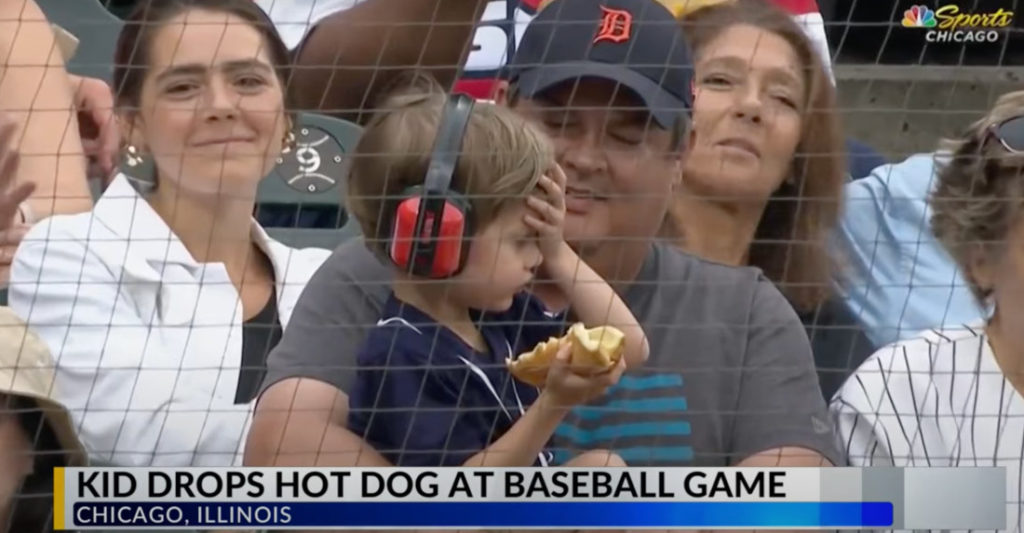 Little Kid Drops Hot Dog At Baseball Game, Performs Classic Head Slap