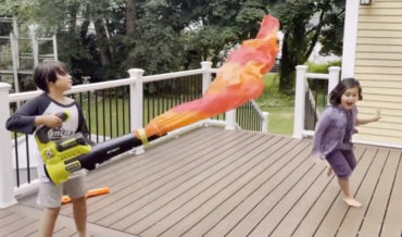 Kid-Friendly Flamethrower Made From Leaf Blower, Colored Fabric