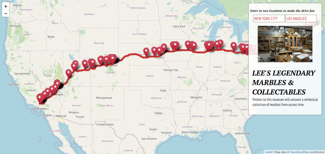 MakeMyDriveFun: An Interactive Map That Suggests Interesting Stops For A Road Trip