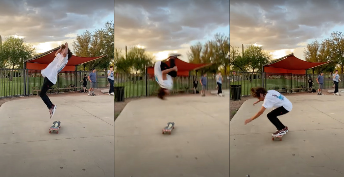 Smooth As Silk: Guy Performs Backflip On Rolling Skateboard