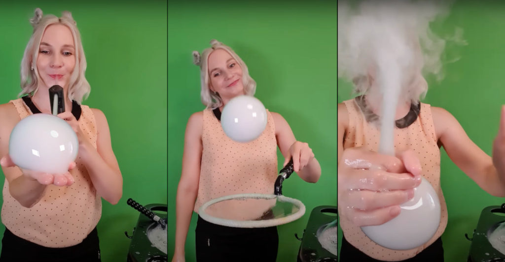 Woman's Smoke-Filled Tennis Bubble Ball Trick