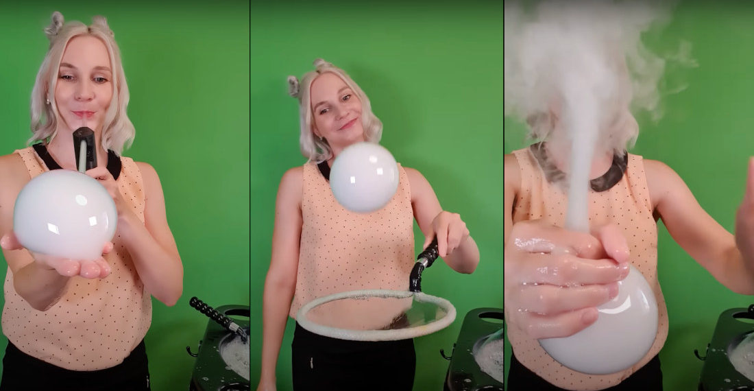 Woman’s Smoke-Filled Tennis Bubble Ball Trick