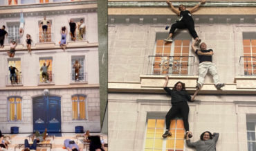 Climbing A Building Exterior Optical Illusion