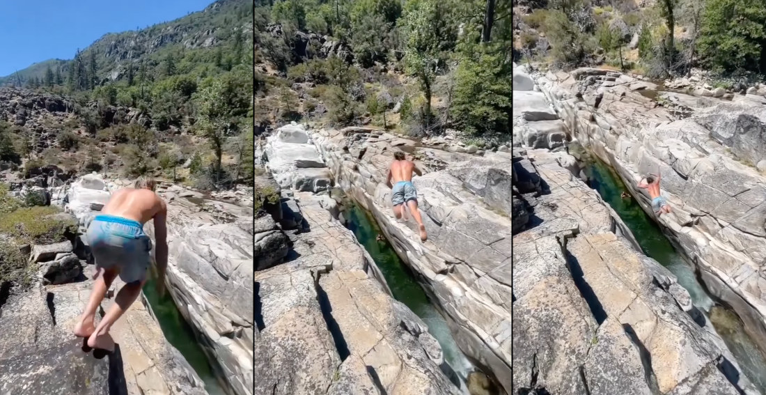 Daredevil Makes Super Sketchy Jump Between Rocks Into Water