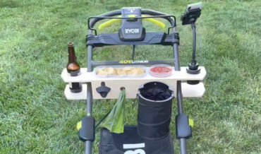 Custom Push Lawnmower Upgrade Features Beer, Phone, Chips & Salsa Holders