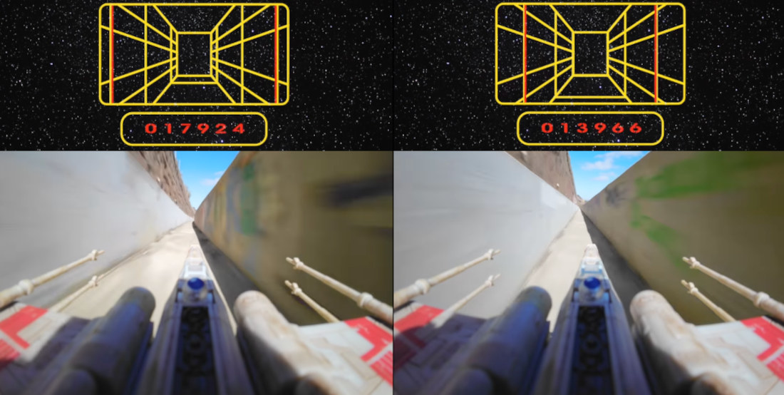 Death Star Trench Run Recreated With X-Wing Toy Attached To Drone