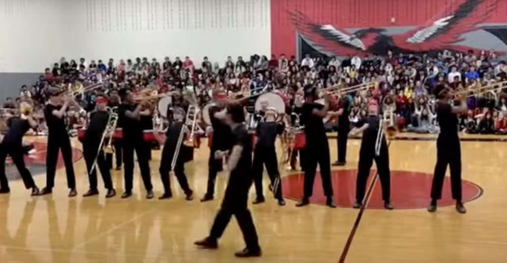 Blindfolded High School Tromboners Performs Impressive 'Headchopper' Routine