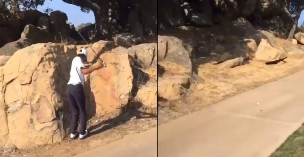 Guy Hitting Golf Ball From Boulder Ends Up Right Back Where He Started