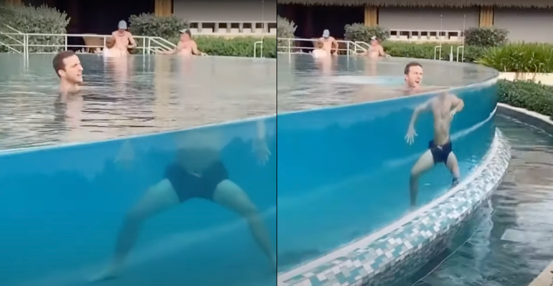 Trippy Refraction Video Of Man In Curved Glass Pool