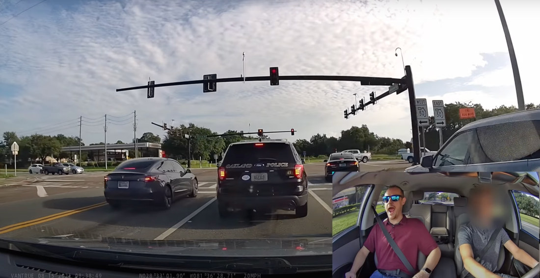 Practicing Teen Driver Almost Crashes Into Back Of Police Car