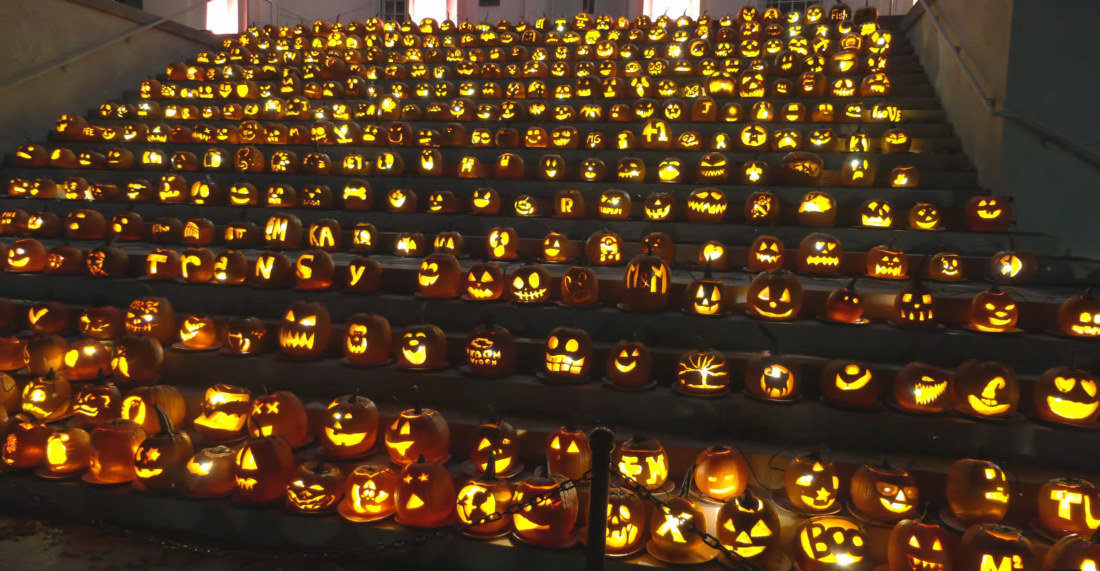 Hundreds Of Carved Pumpkins Lining The Stairs At Transylvania University