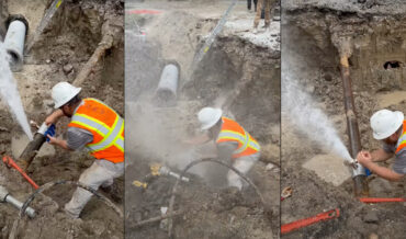 Pipe Laborer Demonstrates High Pressure Pipe Repair