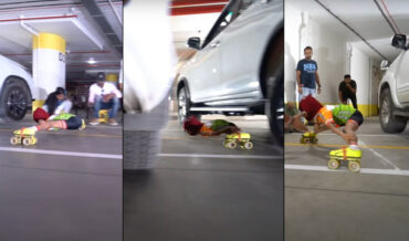New World’s Fastest Rollerskate Limbo Under 20 Cars: 13.74 Seconds