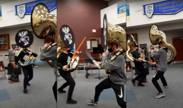 Sousaphone Players Lightsaber Duel, Make Saber Sounds With Their Instruments