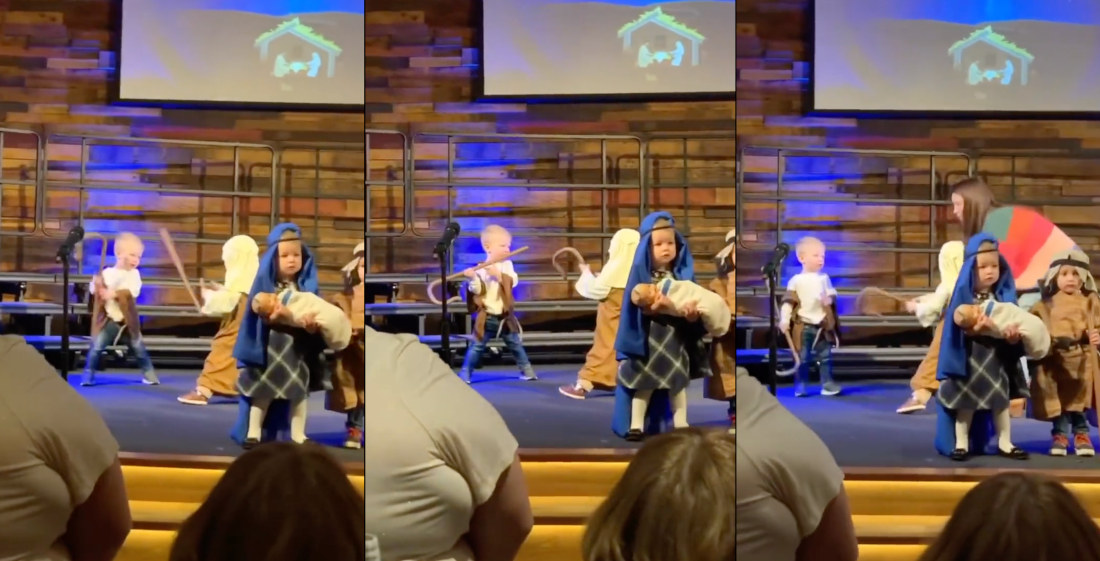 Two Shepherds At Kid’s Christmas Pageant Have Crook Sword Fight