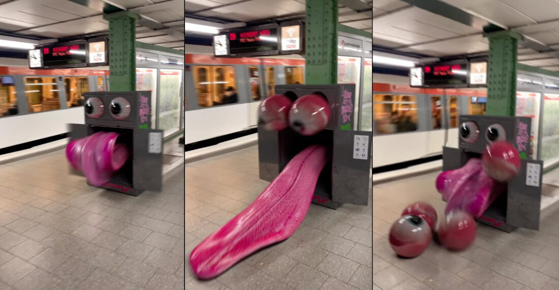 Freaky Giant Eyeballs And Tongue Monster In Subway Station